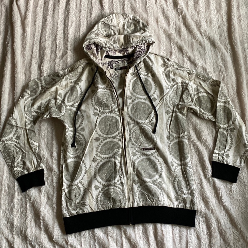 Floral pattern zip up sweatshirt hoodie long sleeve lightweight sweater